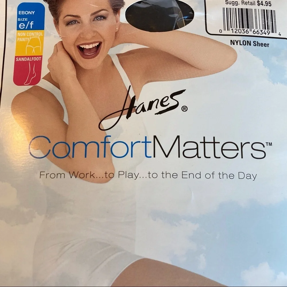 HANES Women’s Comfort Matters Sheer Nylons Sandalfoot Ebony size ef